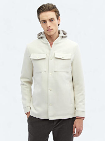 Açık Bej Regular Fit Kapüşonlu Casual Dokuma Mont