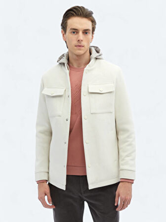 Açık Bej Regular Fit Kapüşonlu Casual Dokuma Mont