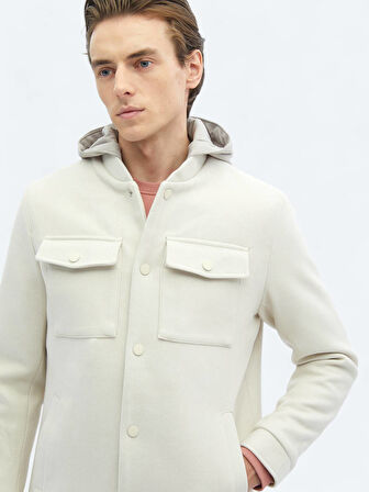 Açık Bej Regular Fit Kapüşonlu Casual Dokuma Mont