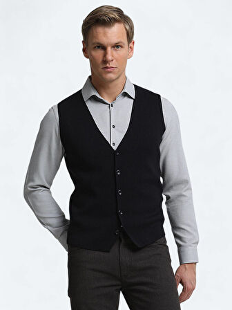 Lacivert Regular Fit Casual Örme Triko Yelek