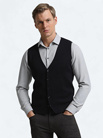 Lacivert Regular Fit Casual Örme Triko Yelek