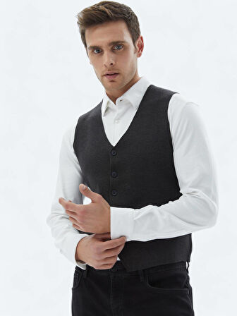 Antrasit Regular Fit Casual Örme Triko Yelek