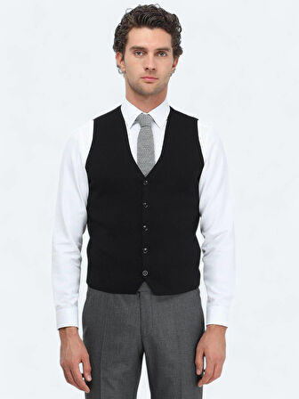 Siyah Regular Fit Casual Örme Triko Yelek
