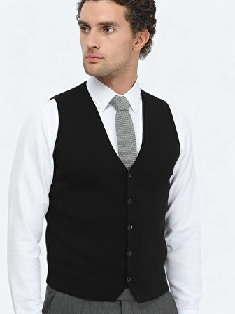 Siyah Regular Fit Casual Örme Triko Yelek