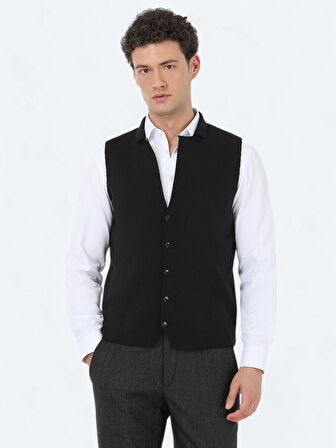 Siyah Regular Fit Casual Örme Triko Yelek