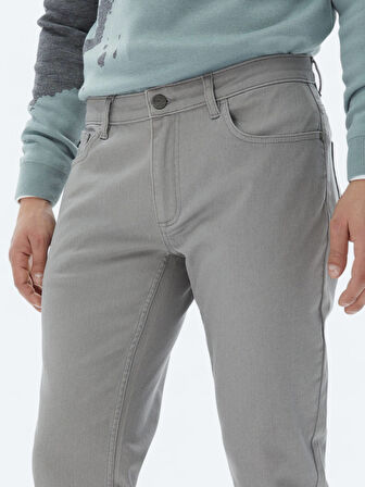 Gri Slim Fit Denim Pamuk Karışımlı Pantolon
