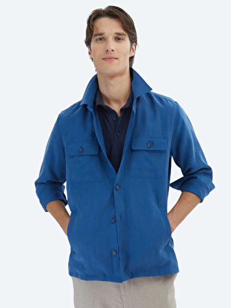 İndigo Regular Fit Dokuma Overshırt
