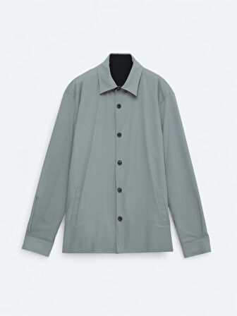 Lacivert Regular Fit Gömlek Yaka Casual Dokuma Mont