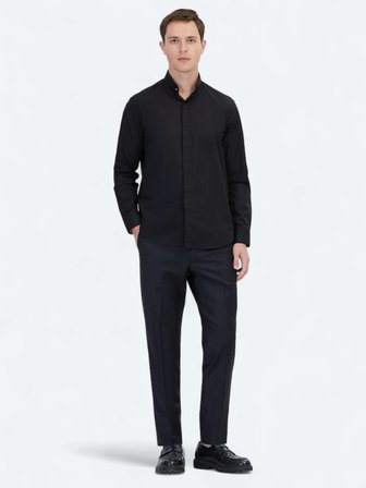 Siyah Regular Fit Dokuma Klasik %100 Pamuk Gömlek