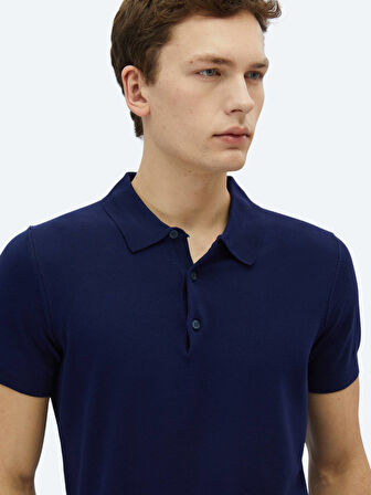 Lacivert Polo Yaka Düz Örgü Triko