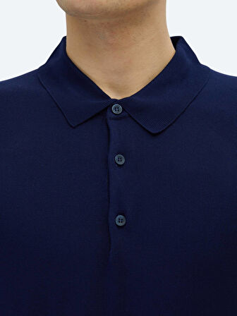 Lacivert Polo Yaka Düz Örgü Triko