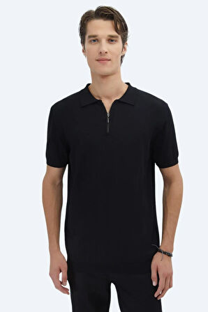 Kip Erkek Polo Yaka Düz Örgü Triko TRK-1573 Siyah