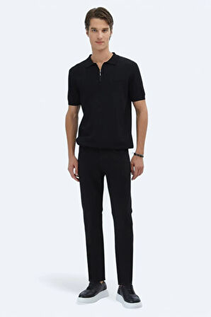 Kip Erkek Polo Yaka Düz Örgü Triko TRK-1573 Siyah