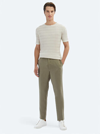 Bej Bisiklet Yaka Desenli Triko