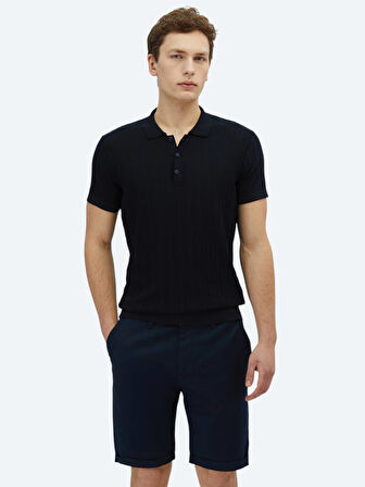 Lacivert Polo Yaka Desenli Triko