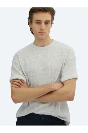 Lila Baskılı Bisiklet Yaka Pamuk Karışımlı T-Shirt
