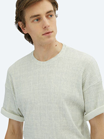 Açık Haki Baskılı Bisiklet Yaka Pamuk Karışımlı T-Shirt