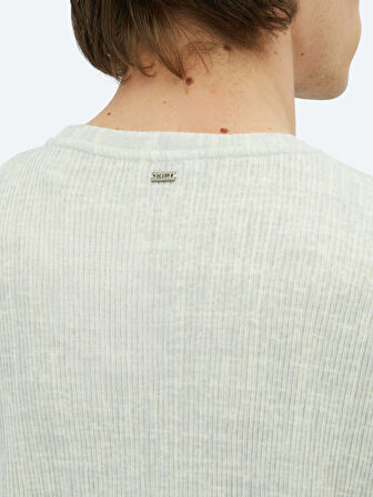 Açık Haki Baskılı Bisiklet Yaka Pamuk Karışımlı T-Shirt