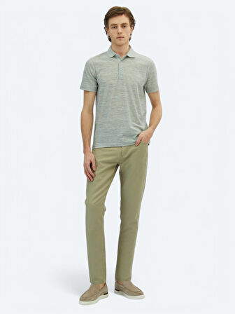 Açık Haki Baskılı Polo Yaka Pamuk Karışımlı T-Shirt