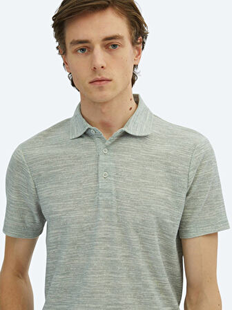 Açık Haki Baskılı Polo Yaka Pamuk Karışımlı T-Shirt