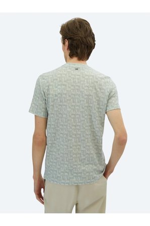 Açık Haki Baskılı Bisiklet Yaka Pamuk Karışımlı T-Shirt