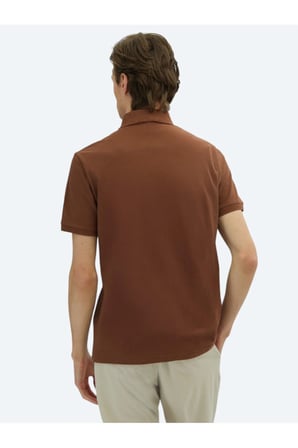Kahverengi Düz Polo Yaka %100 Pamuk T-Shirt