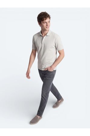 Kırık Beyaz Düz Polo Yaka %100 Pamuk T-Shirt