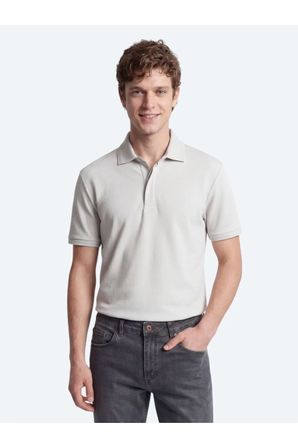 Kırık Beyaz Düz Polo Yaka %100 Pamuk T-Shirt