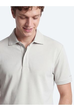 Kırık Beyaz Düz Polo Yaka %100 Pamuk T-Shirt