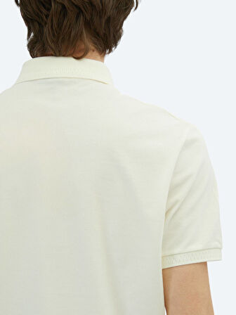 Kırık Beyaz Düz Polo Yaka %100 Pamuk T-Shirt