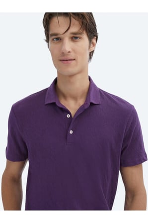 Mor Düz Polo Yaka Pamuk Karışımlı T-Shirt