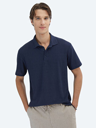 Lacivert Desenli Polo Yaka T-Shirt