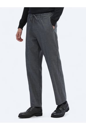 Gri Desenli Dokuma Jogging Fit Casual Pamuk Karışımlı Pantolon