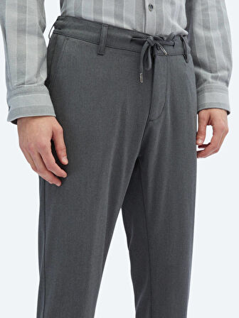 Gri Desenli Dokuma Jogging Fit Casual Pantolon