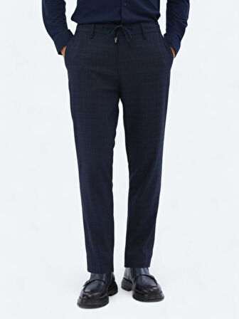 Lacivert Desenli Dokuma Jogging Fit Casual Pantolon