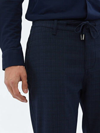 Lacivert Desenli Dokuma Jogging Fit Casual Pantolon