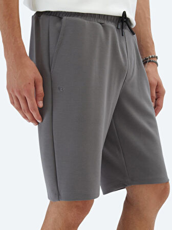 Antrasit Düz Örme Jogging Fit Spor Bermuda