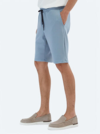 Mavi Düz Örme Jogging Fit Spor Bermuda