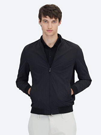 Siyah Regular Fit Dik Yaka Casual Dokuma Mont
