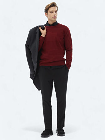 Kırmızı Bisiklet Yaka Jakarlı Yün Karışımlı Triko Kazak