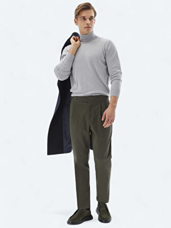 Lila Tam Balıkçı Yaka Düz Örgü Yün Karışımlı Triko Kazak