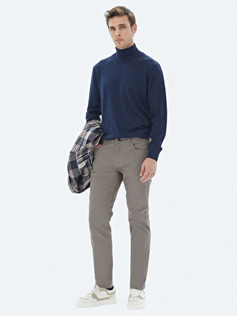 İndigo Tam Balıkçı Yaka Düz Örgü Yün Karışımlı Triko Kazak