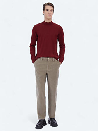 Kırmızı Yarım Balıkçı Yaka Düz Örgü Yün Karışımlı Triko Kazak