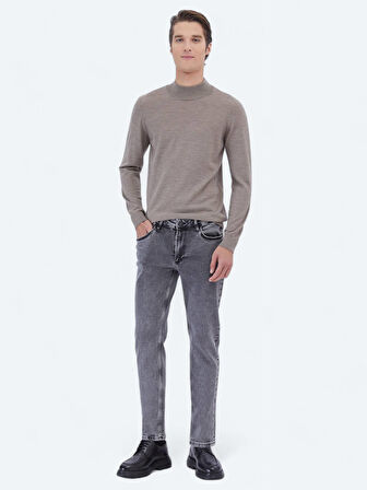 Vizon Yarım Balıkçı Yaka Düz Örgü Yün Karışımlı Triko Kazak