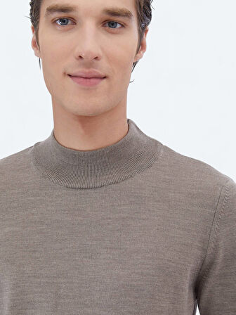 Vizon Yarım Balıkçı Yaka Düz Örgü Yün Karışımlı Triko Kazak