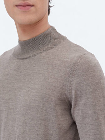 Vizon Yarım Balıkçı Yaka Düz Örgü Yün Karışımlı Triko Kazak