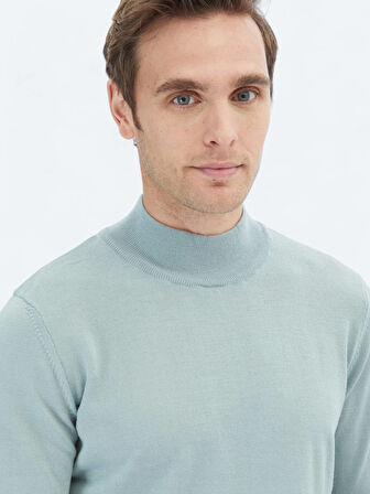 Mint Yarım Balıkçı Yaka Düz Örgü Yün Karışımlı Triko Kazak