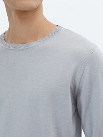 Lila Bisiklet Yaka Düz Örgü Yün Karışımlı Triko Kazak