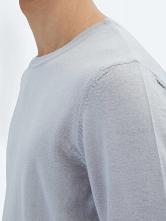 Lila Bisiklet Yaka Düz Örgü Yün Karışımlı Triko Kazak