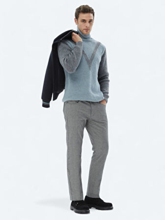 Mint Tam Balıkçı Yaka Desenli Yün Karışımlı Triko Kazak